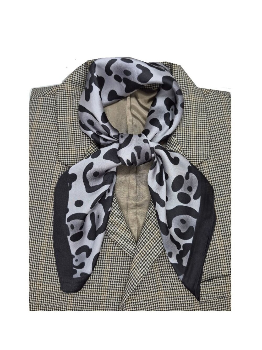 Elegant Grey Leopard Print Silky Satin Square Scarf Fashion Neck Wrap Accessory